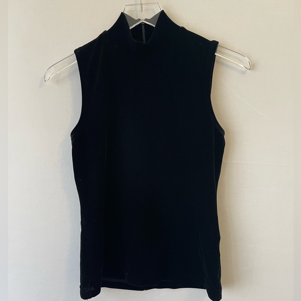90s DKNY Stretch Velvet Sleeveless Mock Turtleneck‎ M
